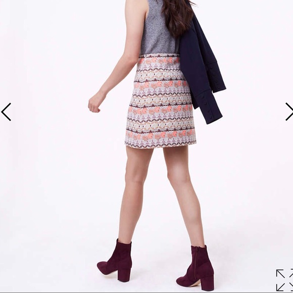 AT Loft Shimmer Mosaic Shift Skirt 6 Milky Tan - Picture 3 of 7